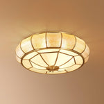 Colonial Glass Drum Flush Mount Ceiling Light in Brass