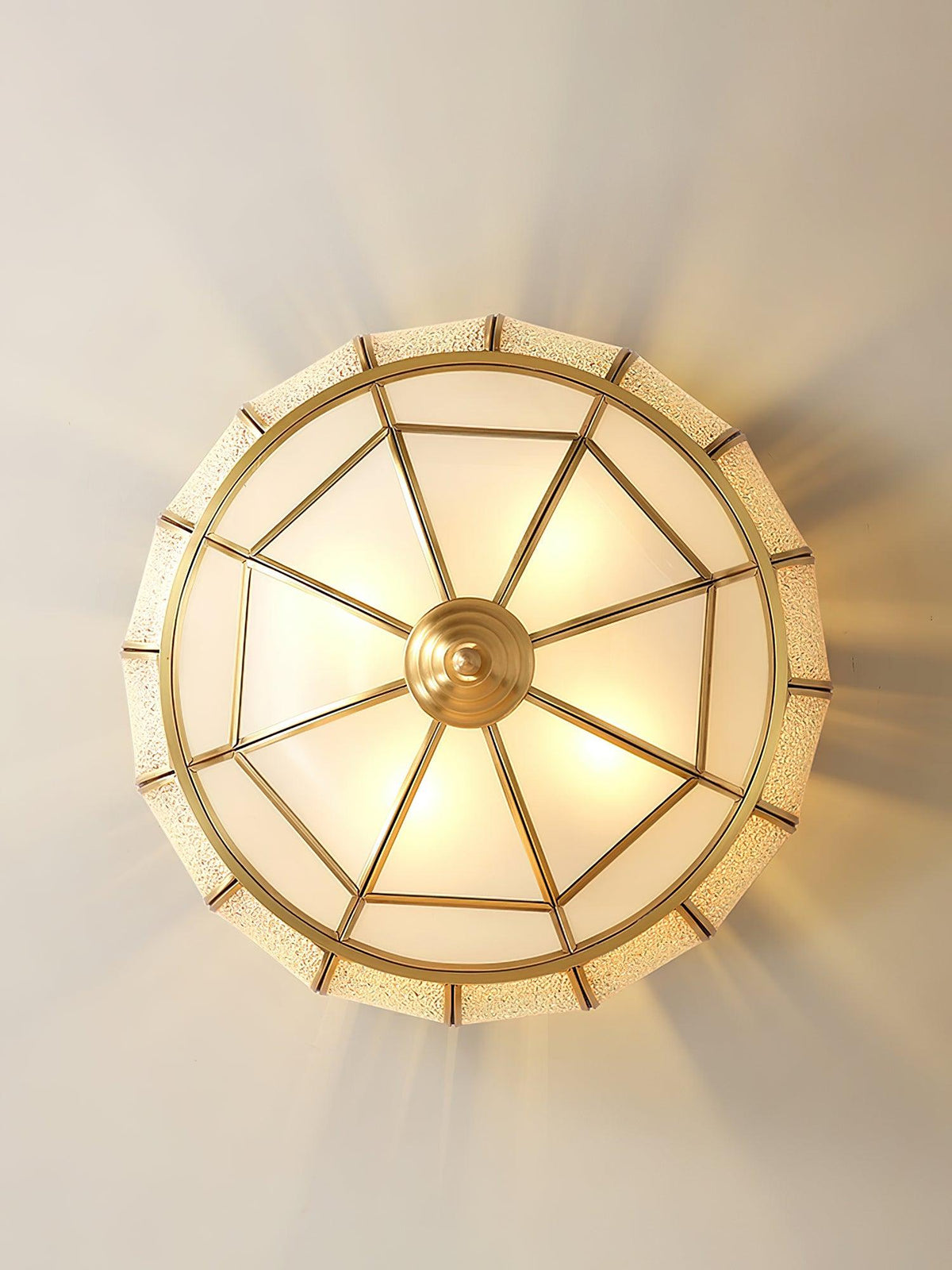 Colonial Glass Drum Flush Mount Ceiling Light in Brass