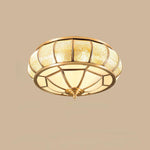 Colonial Glass Drum Flush Mount Ceiling Light in Brass