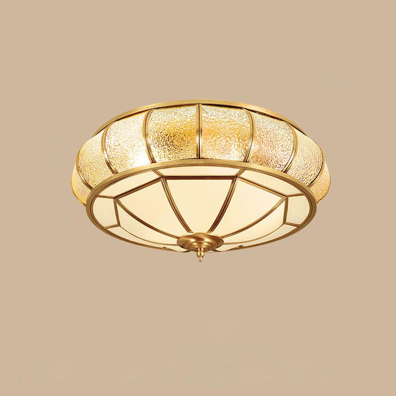 Colonial Glass Drum Flush Mount Ceiling Light in Brass