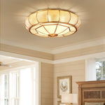 Colonial Glass Drum Flush Mount Ceiling Light in Brass