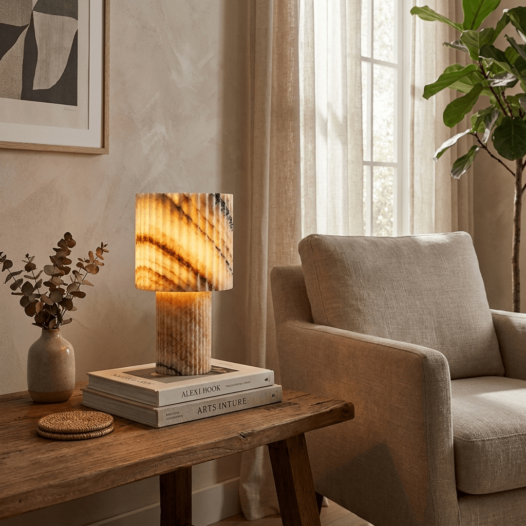 Colonna Onyx Table Lamp — Fluted Natural Stone Accent Light