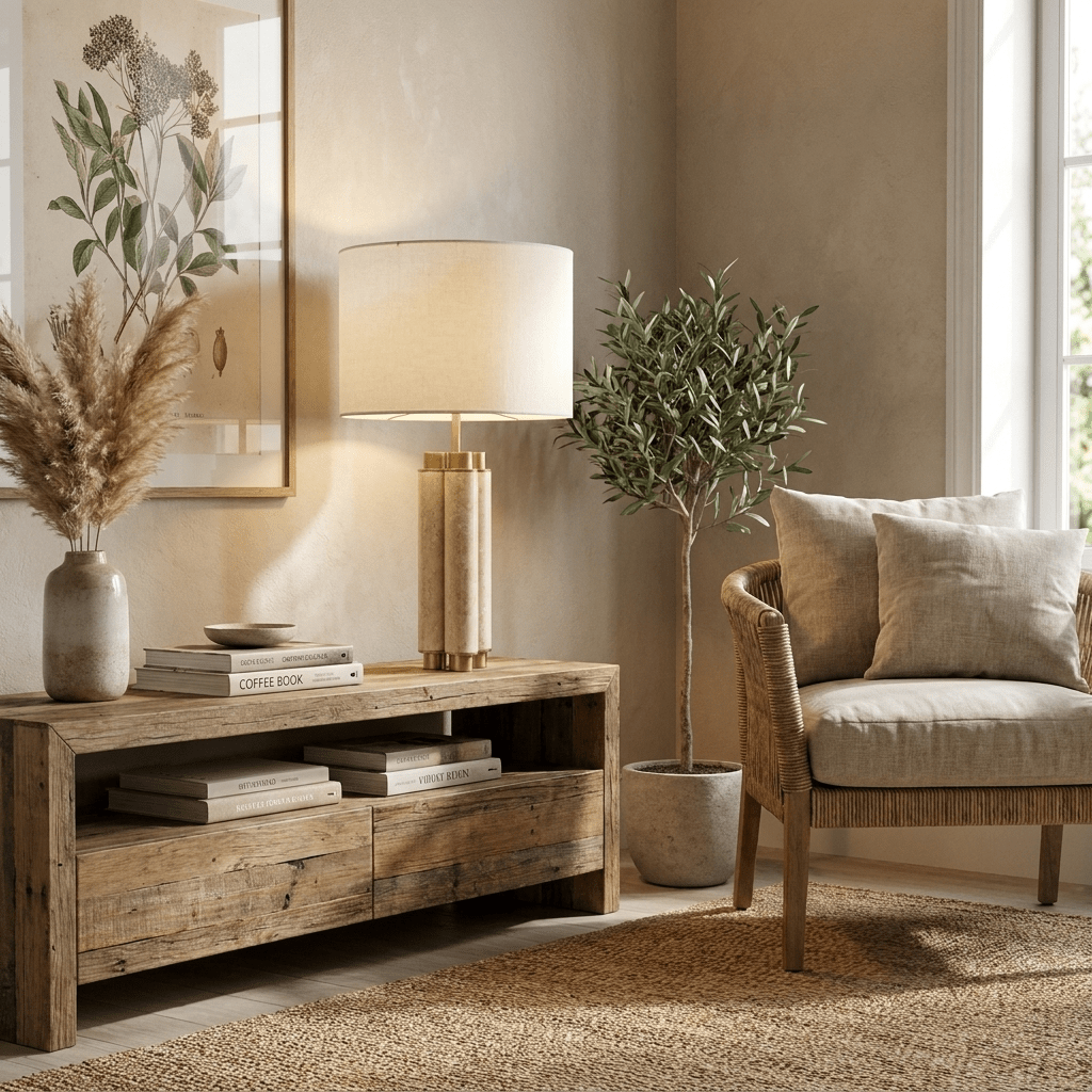 Colonnade Travertine Table Lamp with Brass Accents