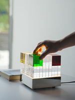 Prismatic Crystal Cube Table Lamp with Chrome Base, LED Illumination