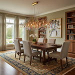 Linear Brass Branch Chandelier with Multicolor Crystal Raindrops