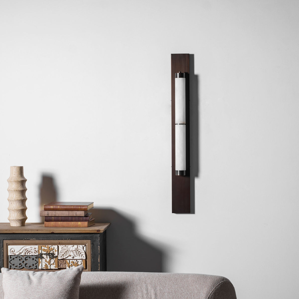 Columnar Alabaster Wall Sconce in Bronze Brass