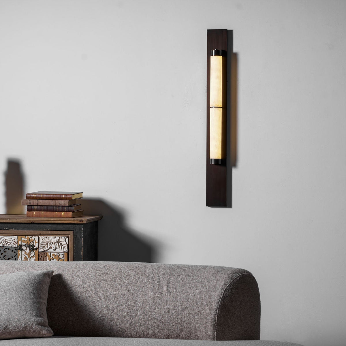 Columnar Alabaster Wall Sconce in Bronze Brass