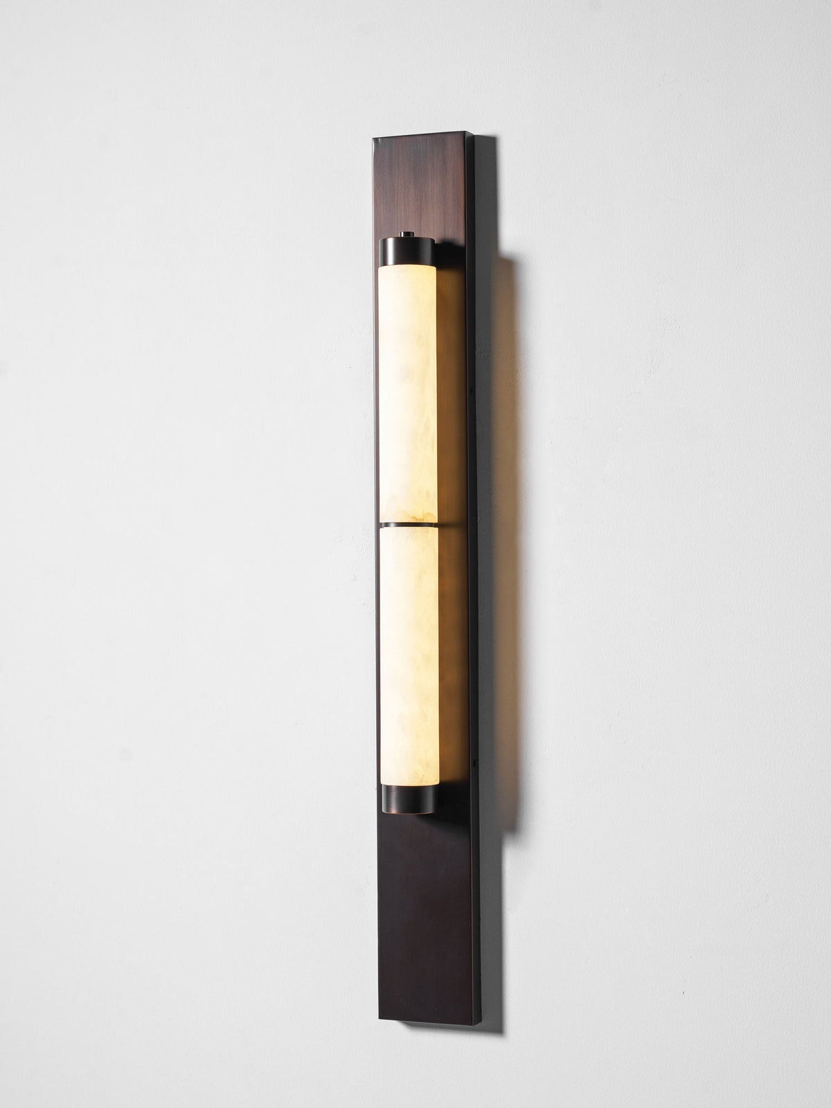 Columnar Alabaster Wall Sconce in Bronze Brass