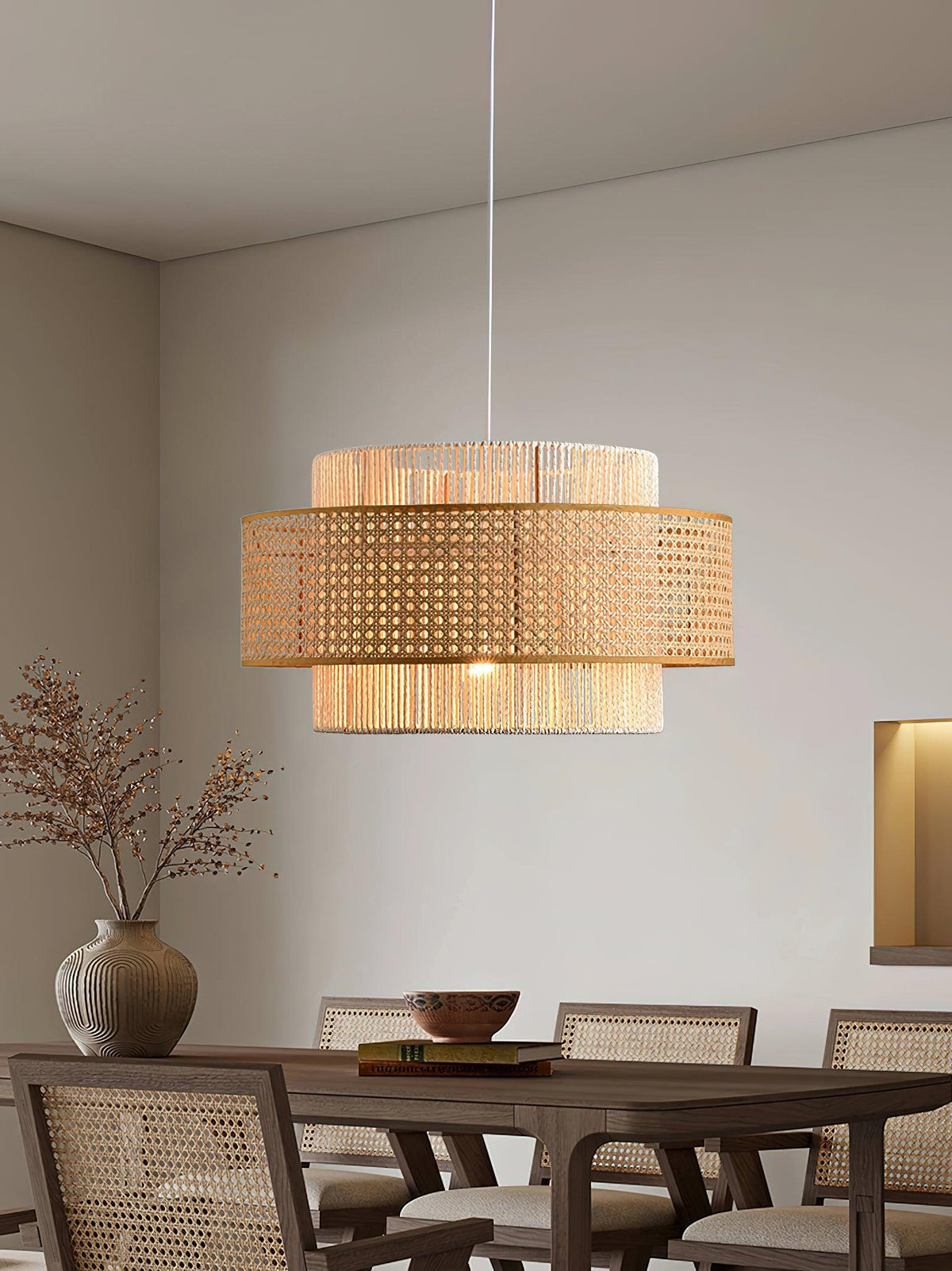 Handwoven Rattan Concentric Pendant Light for Modern Interiors