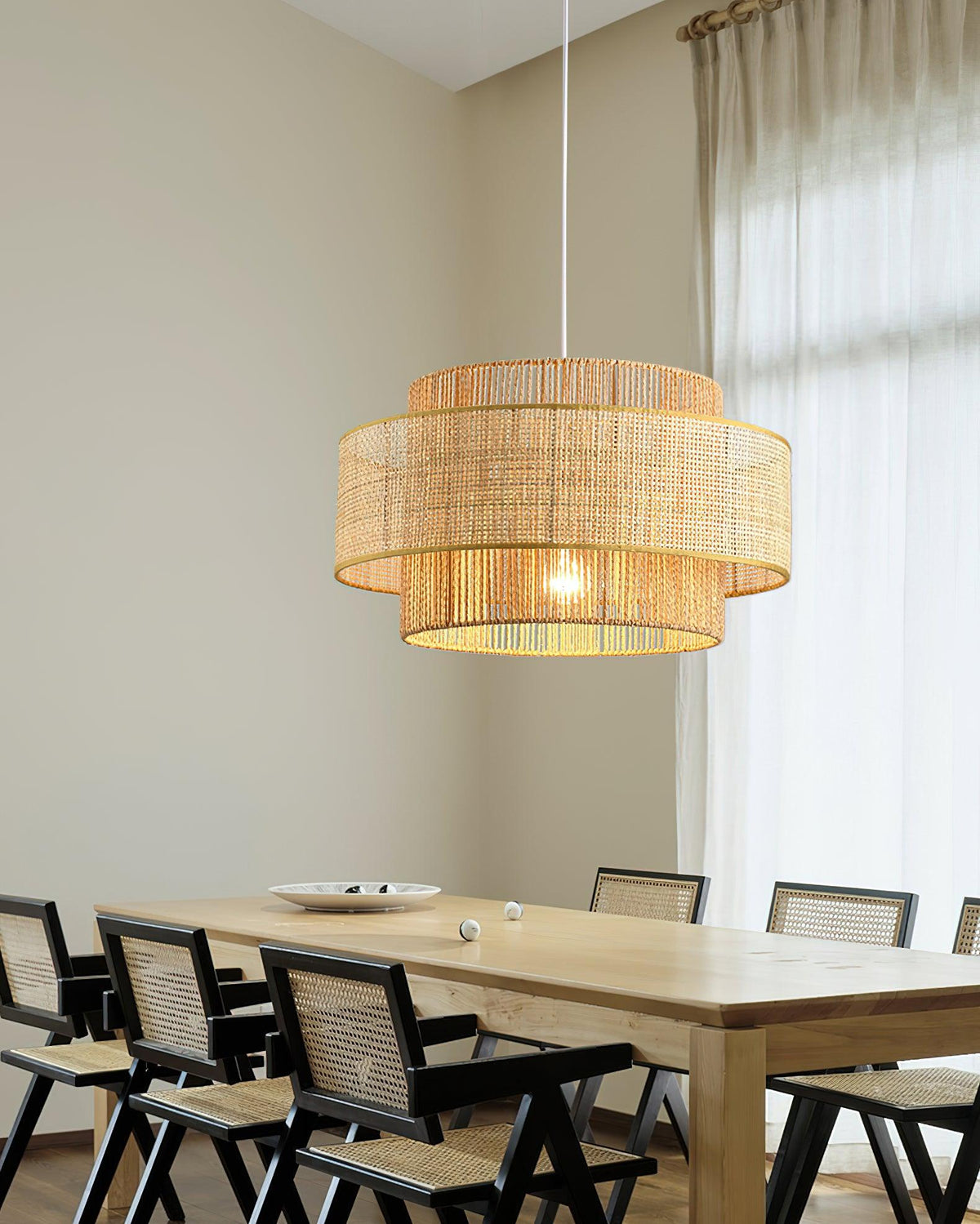 Handwoven Rattan Concentric Pendant Light for Modern Interiors