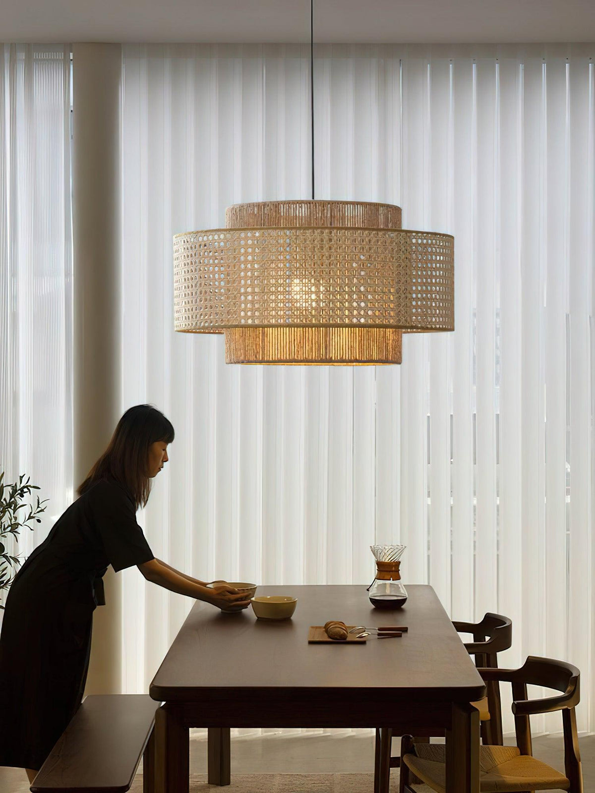 Handwoven Rattan Concentric Pendant Light for Modern Interiors