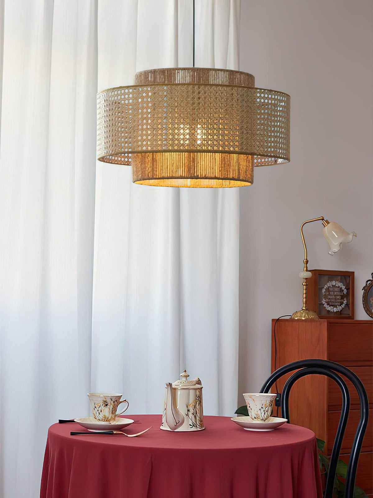Handwoven Rattan Concentric Pendant Light for Modern Interiors