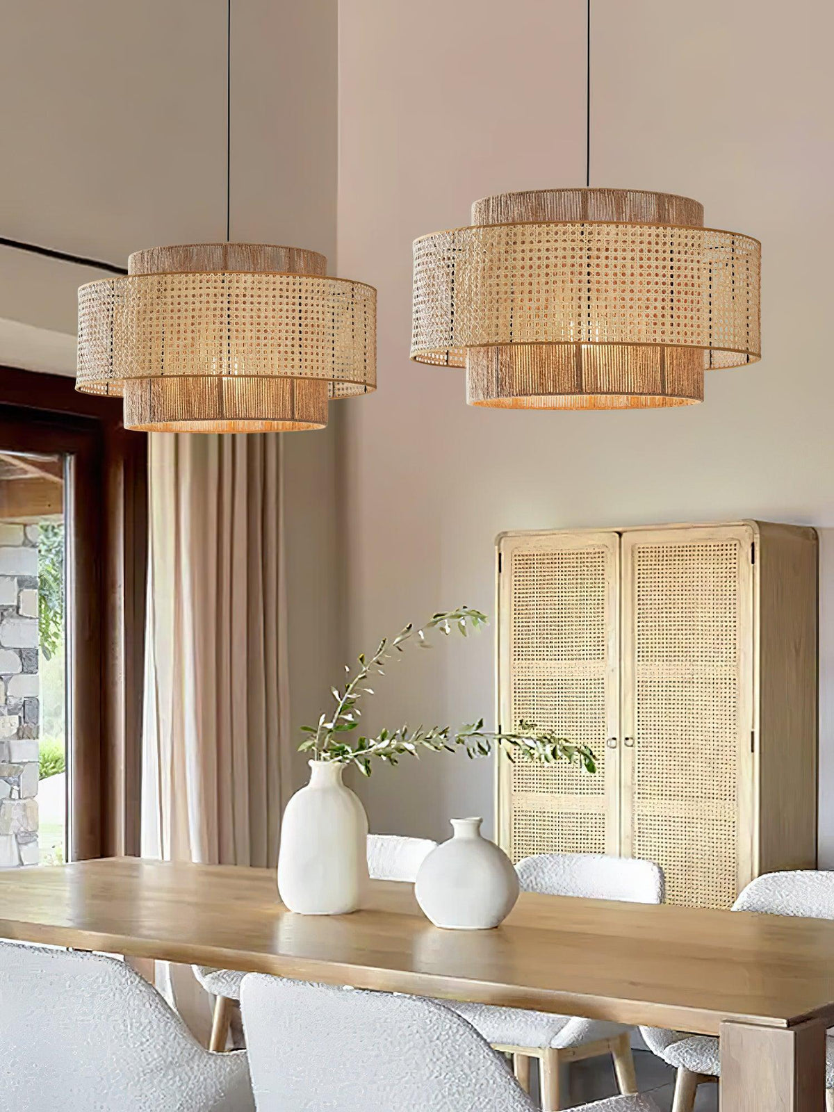 Handwoven Rattan Concentric Pendant Light for Modern Interiors