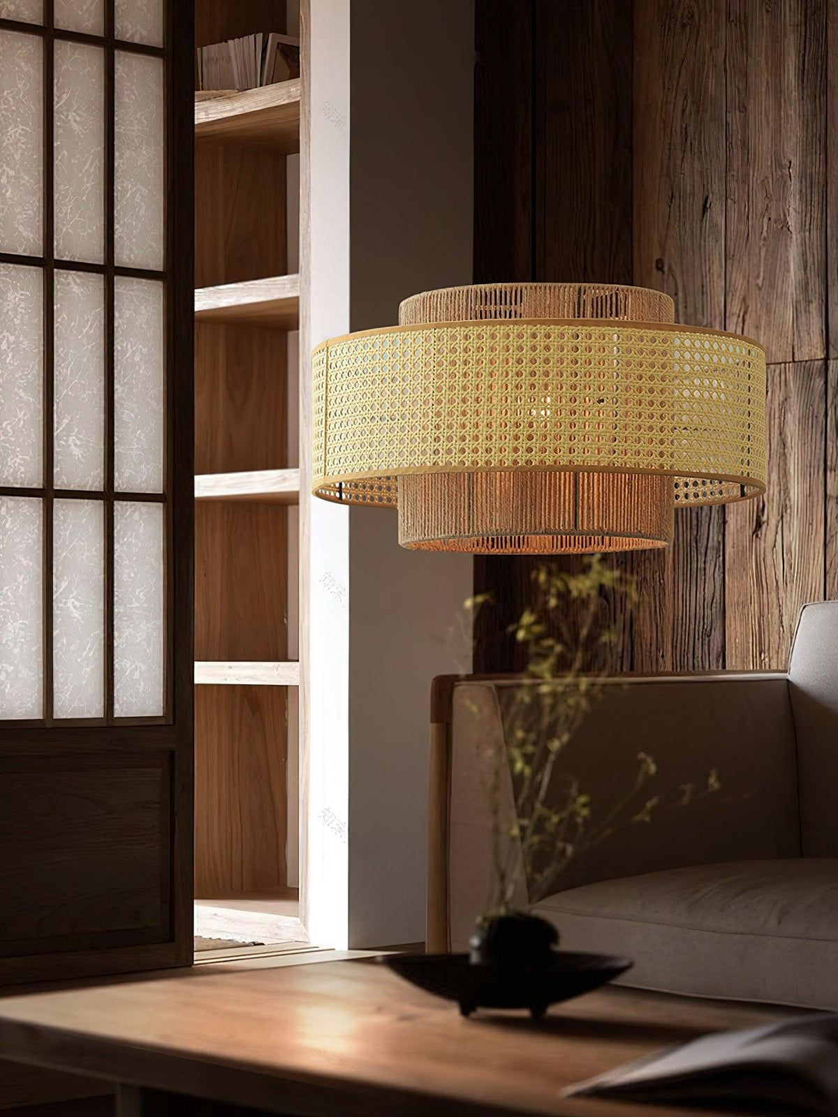 Handwoven Rattan Concentric Pendant Light for Modern Interiors