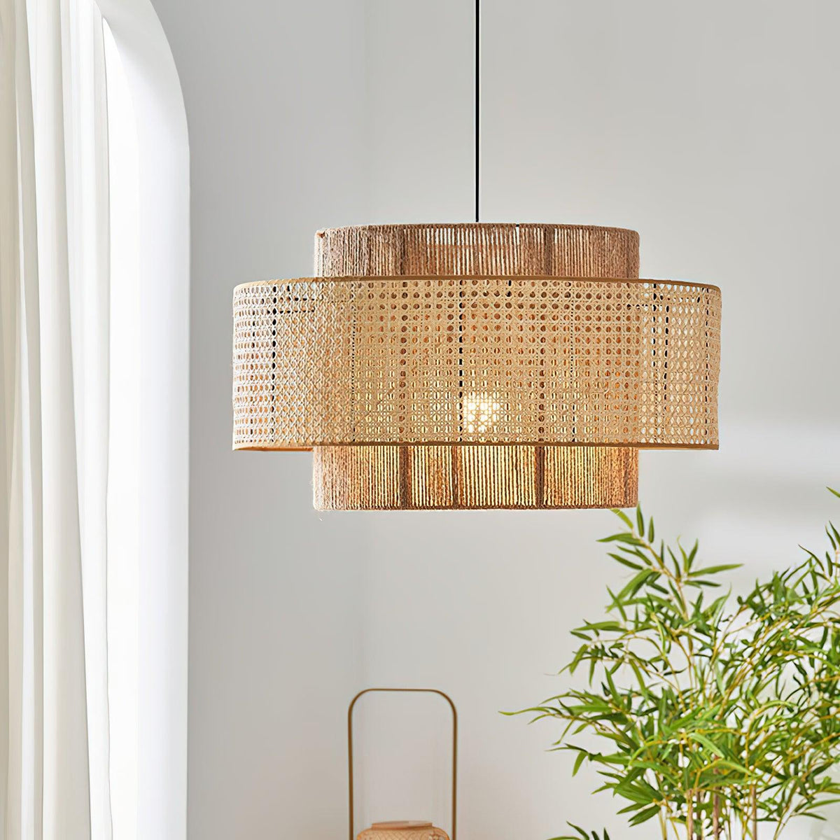 Handwoven Rattan Concentric Pendant Light for Modern Interiors
