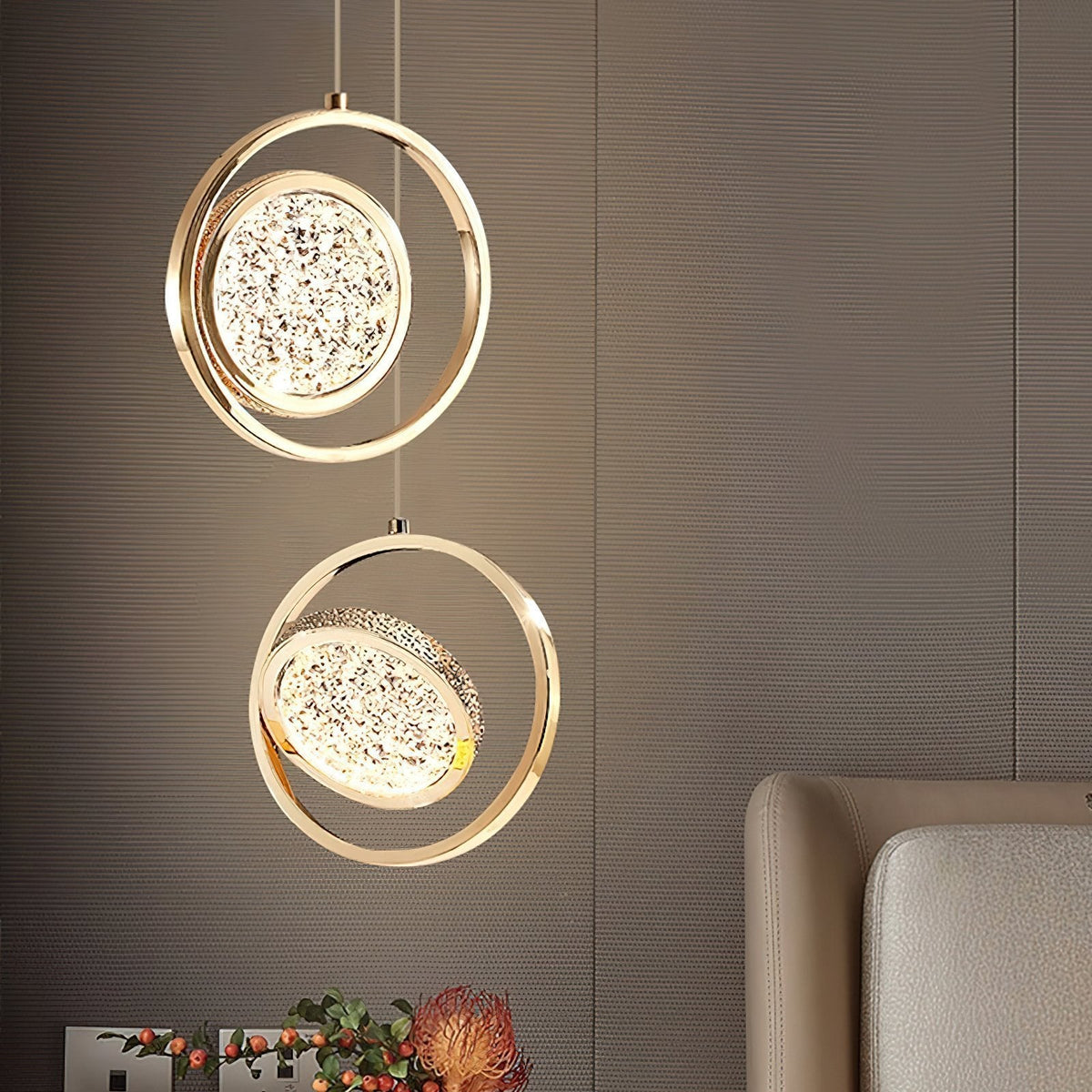 Concentric Ring Crystal Pendant Light