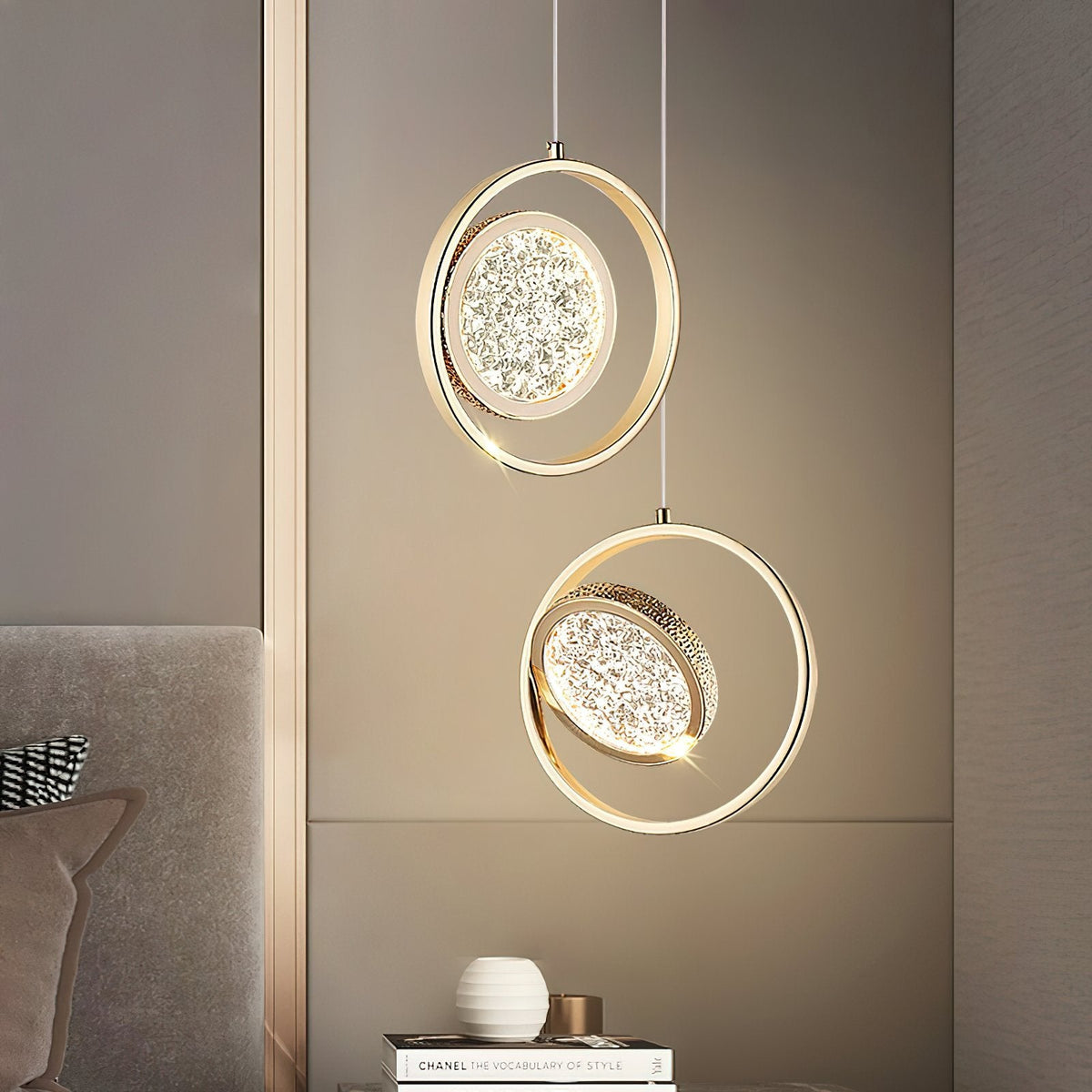 Concentric Ring Crystal Pendant Light