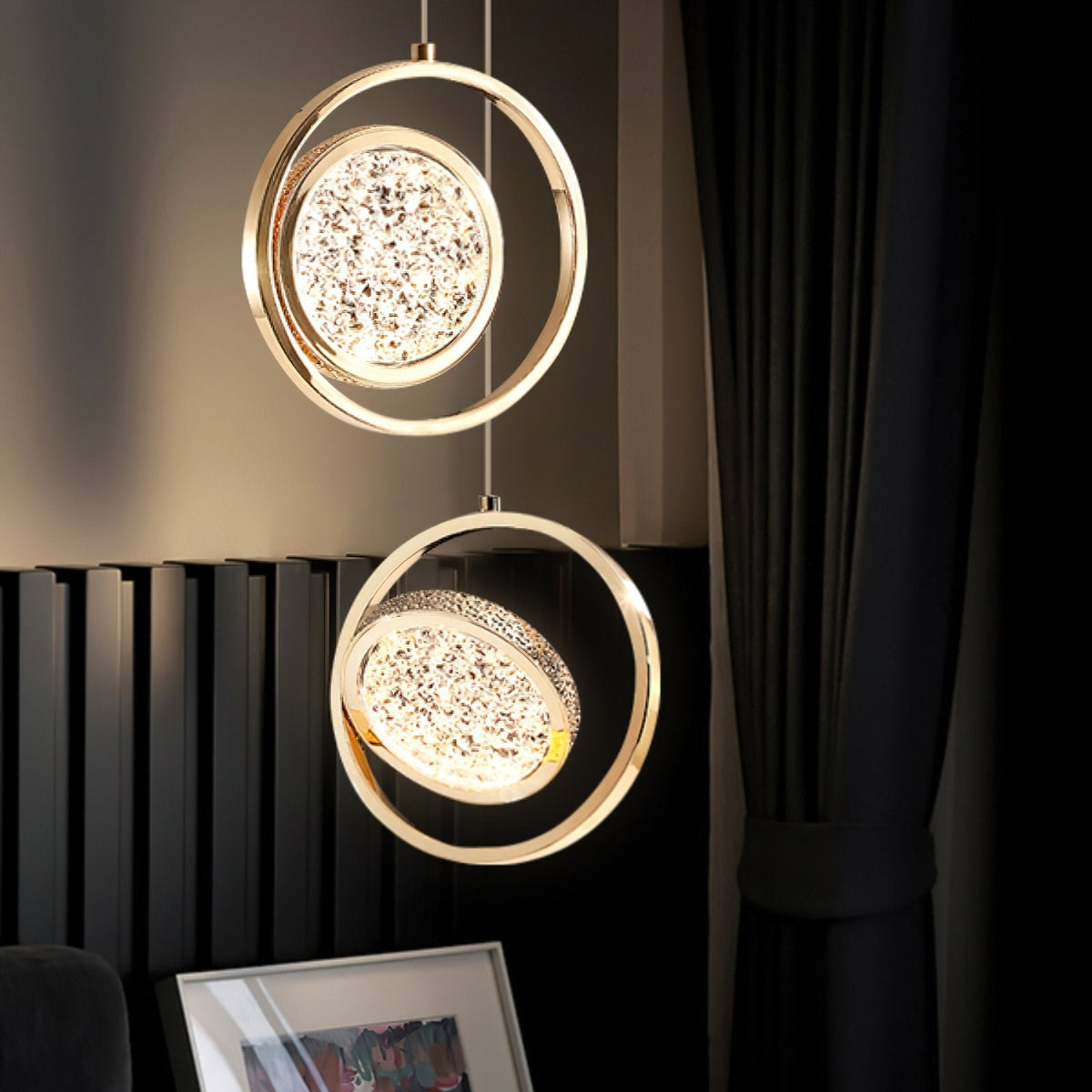 Concentric Ring Crystal Pendant Light
