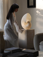 Conch Bloom Sculptural Resin Table Lamp with Nautilus Shell Design