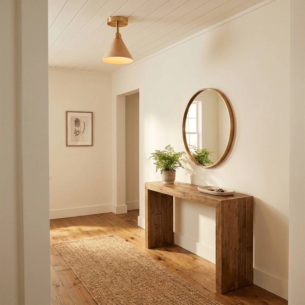 Cone Semi-Flush Ceiling Light in Walnut and Brass