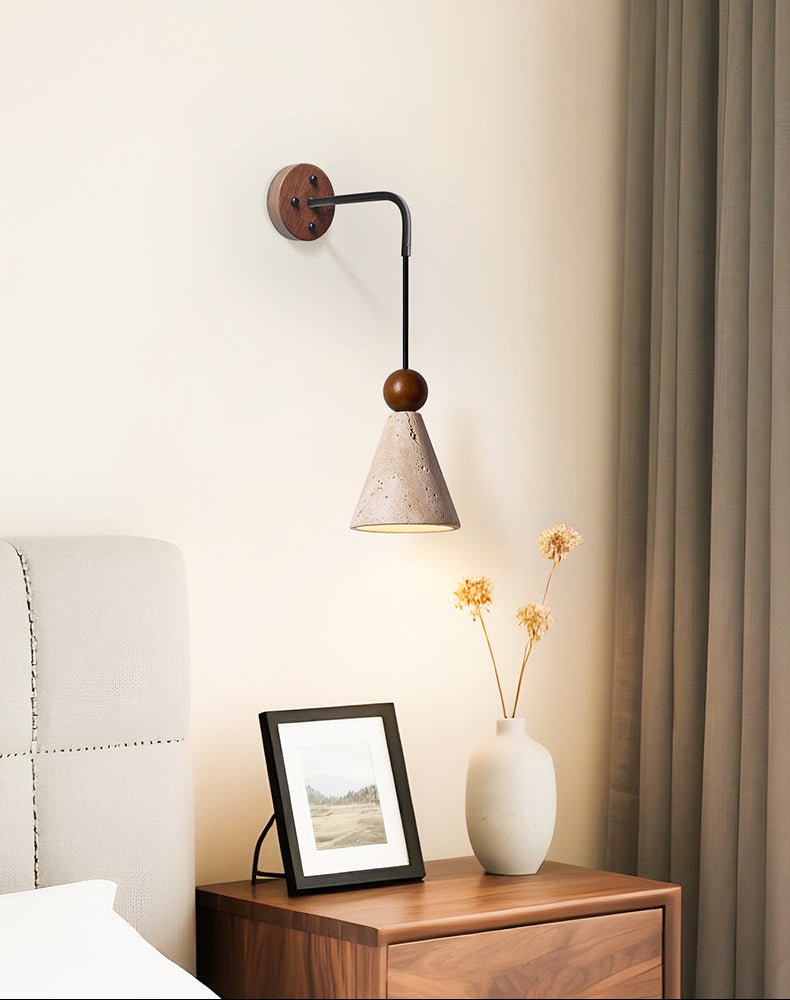 Cone Wood Bead Wall Sconce in Yellow Travertine