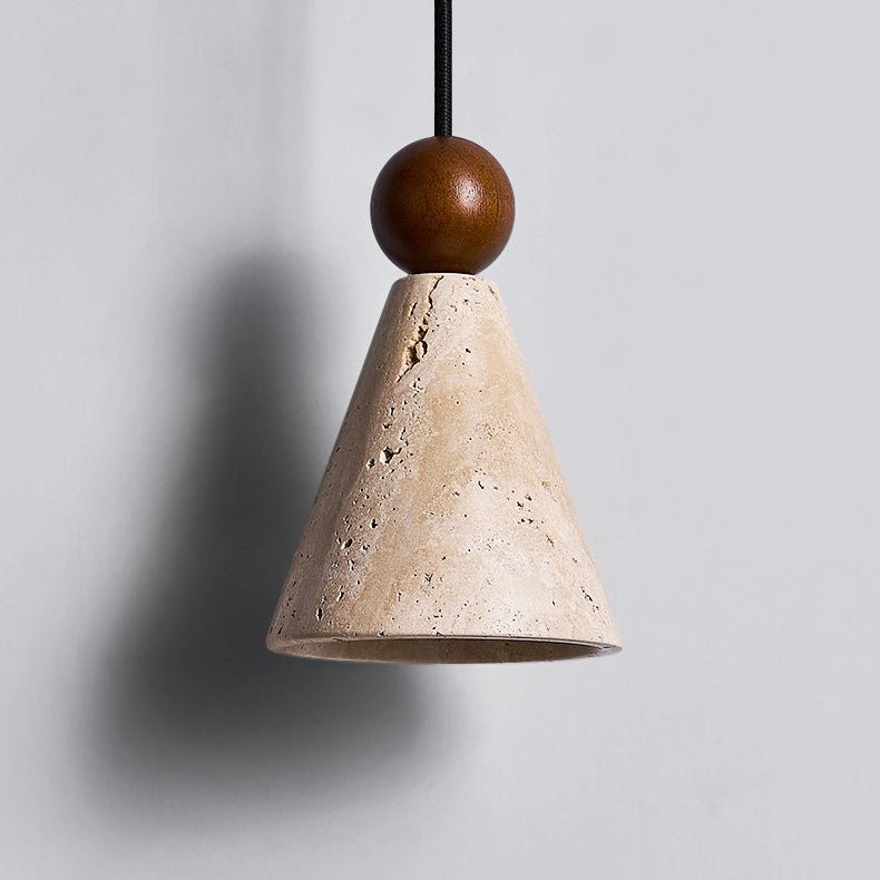 Cone Wood Bead Wall Sconce in Yellow Travertine