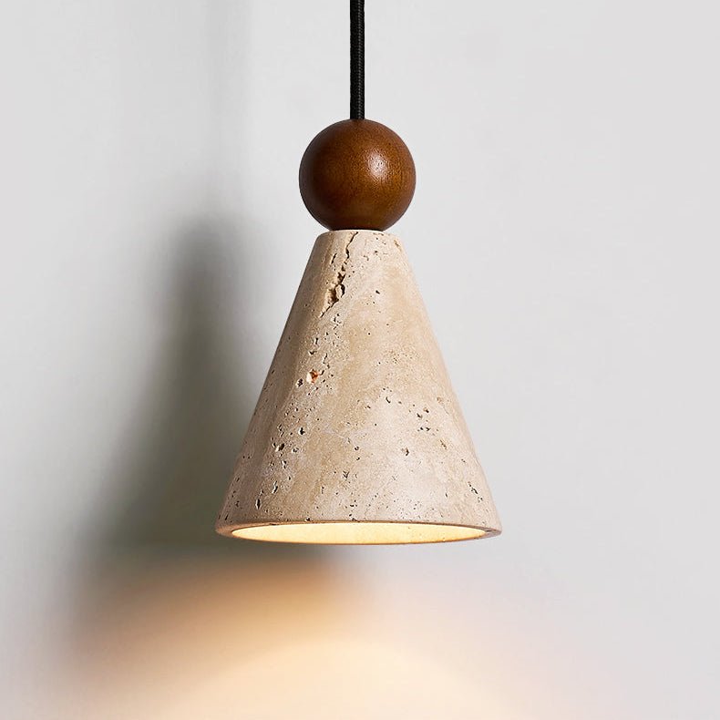 Cone Wood Bead Wall Sconce in Yellow Travertine
