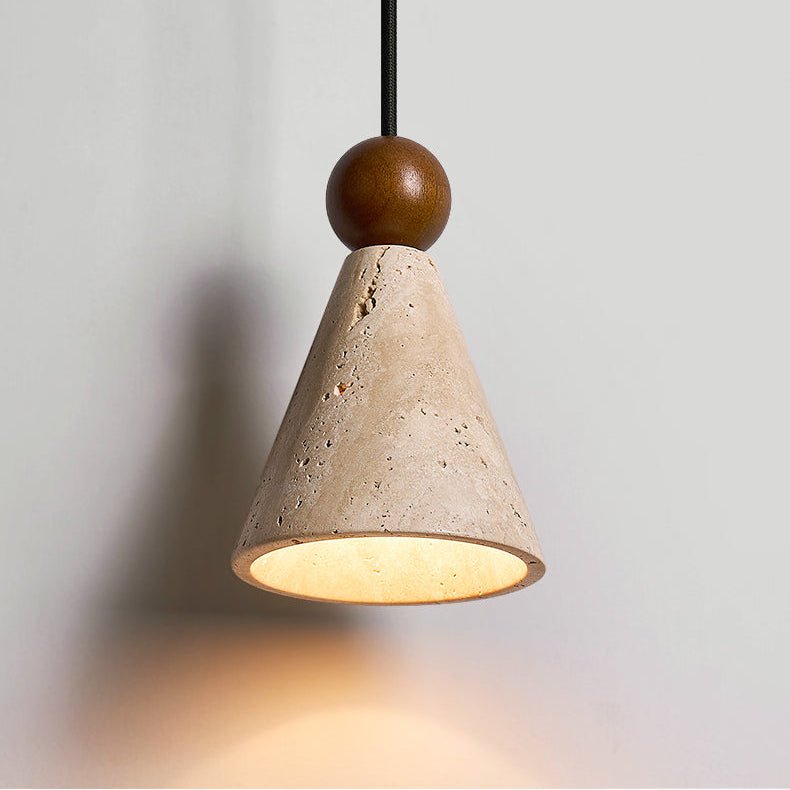 Cone Wood Bead Wall Sconce in Yellow Travertine