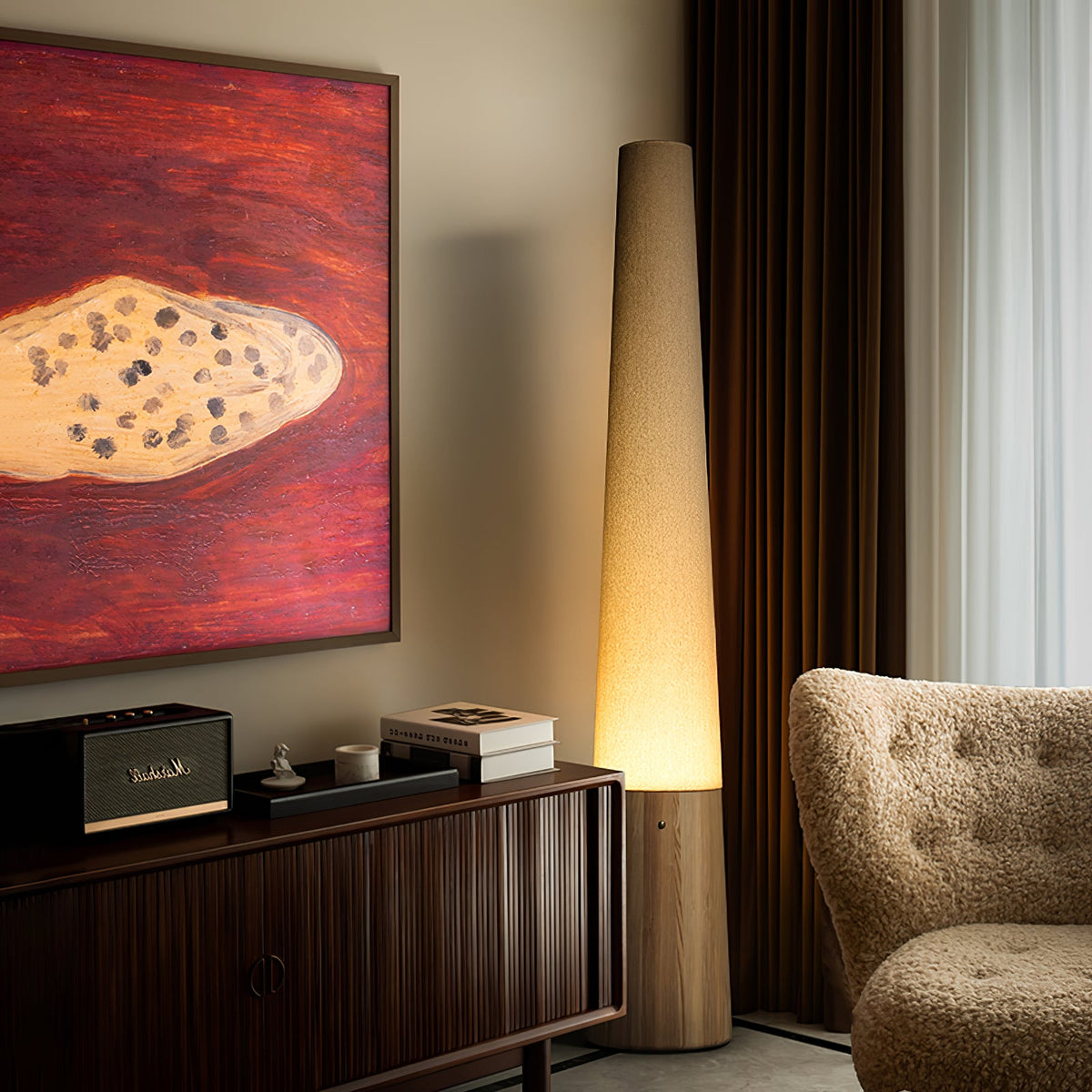 Cone Wooden Floor Lamp – Modern LED Floor Light for Living Room & Bedroom