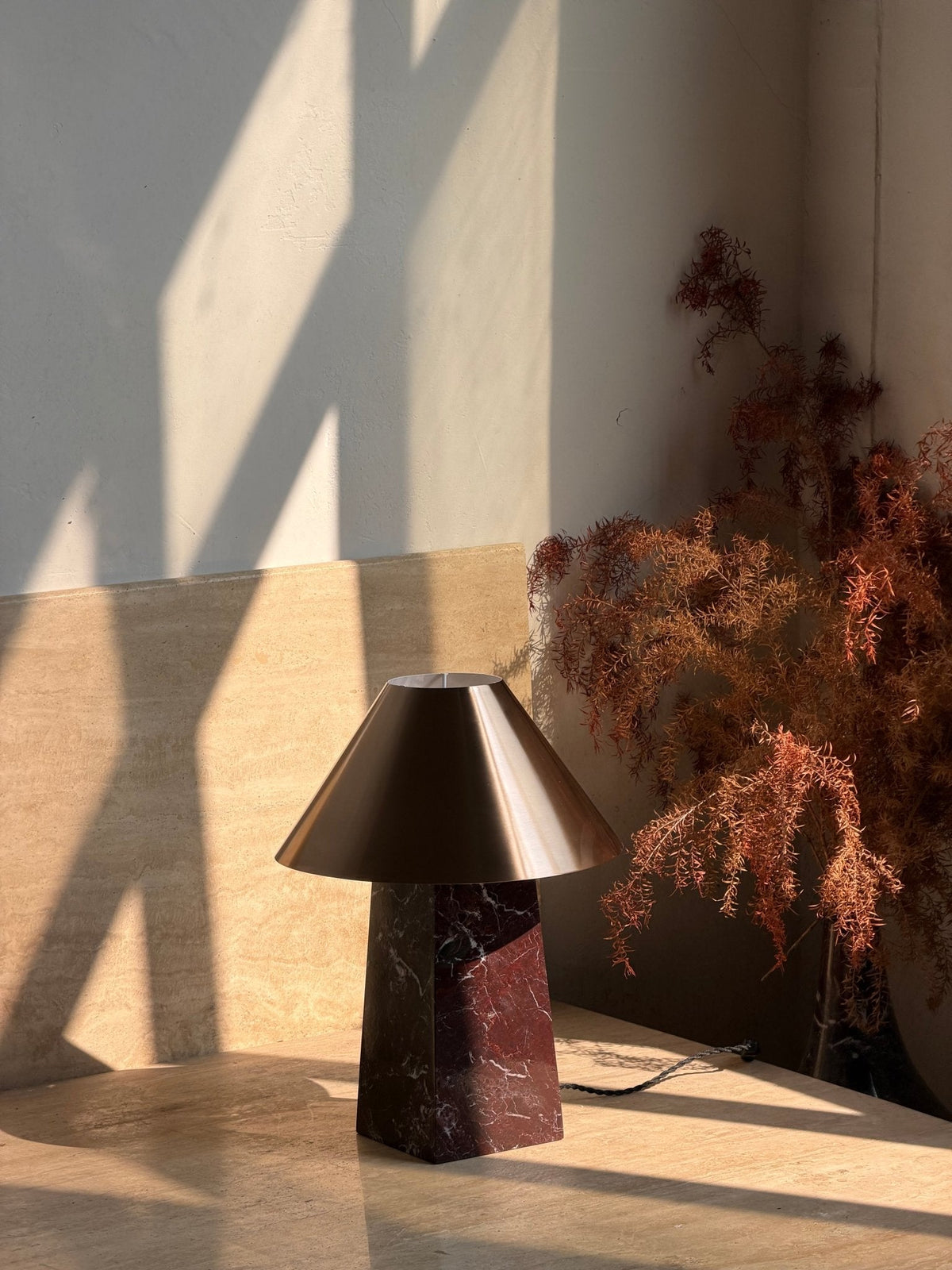 Conic Marble Table Lamp with Brass Shade for Modern Interiors
