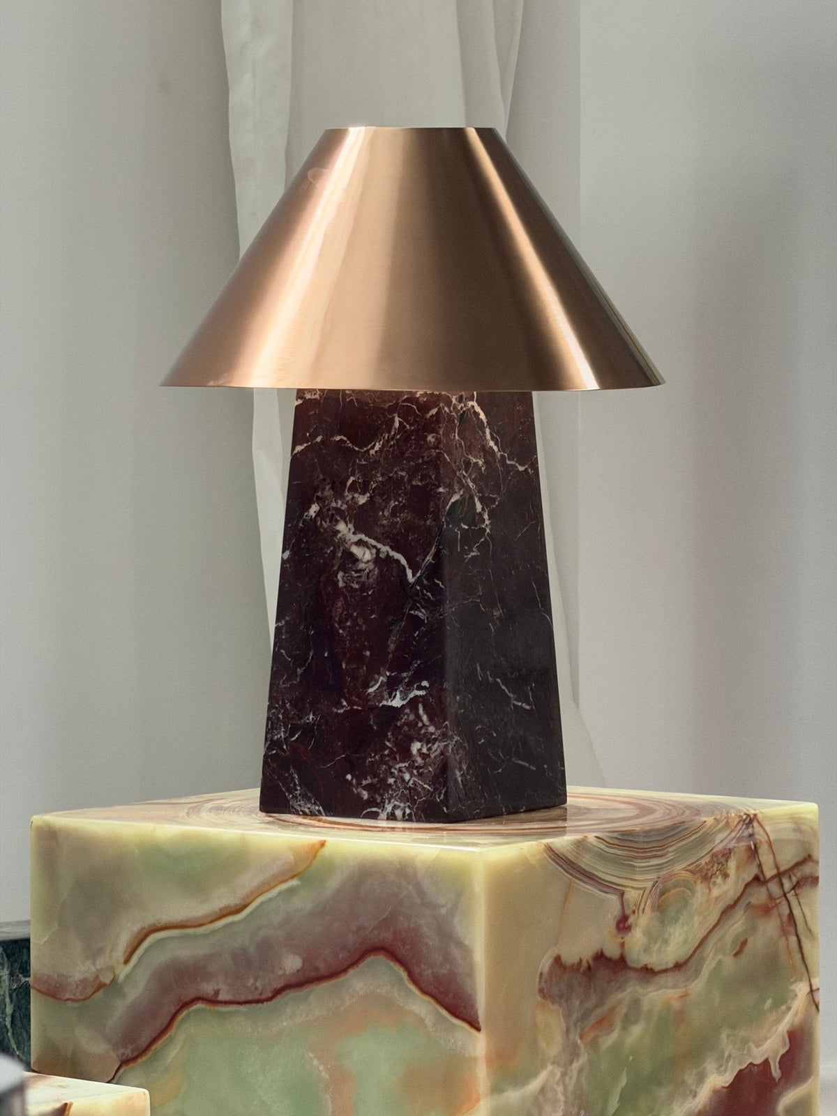 Conic Marble Table Lamp with Brass Shade for Modern Interiors