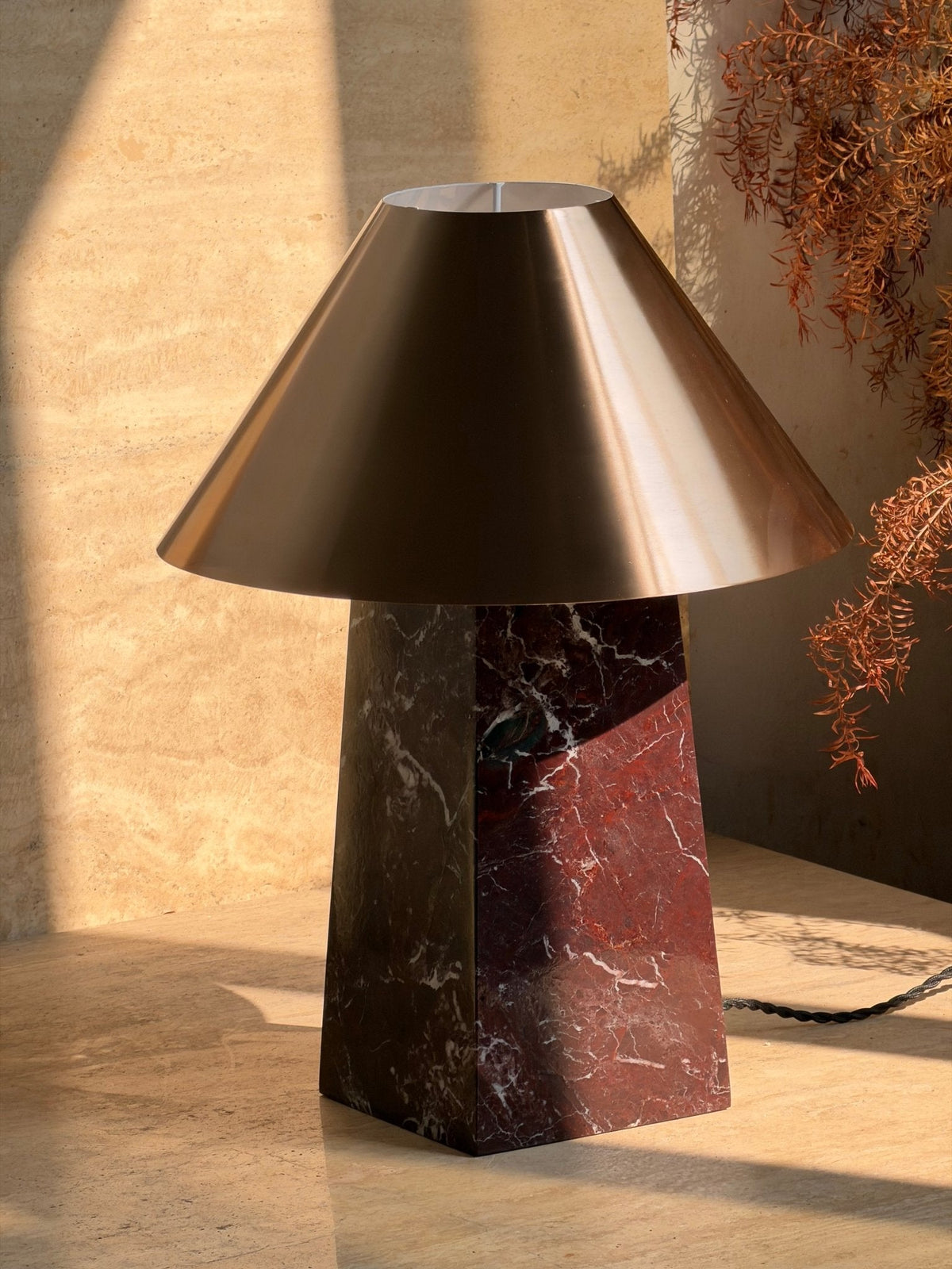 Conic Marble Table Lamp with Brass Shade for Modern Interiors