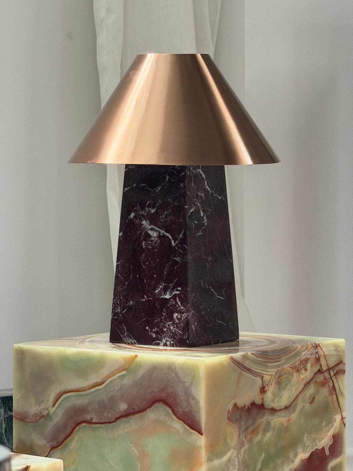 Conic Marble Table Lamp with Brass Shade for Modern Interiors