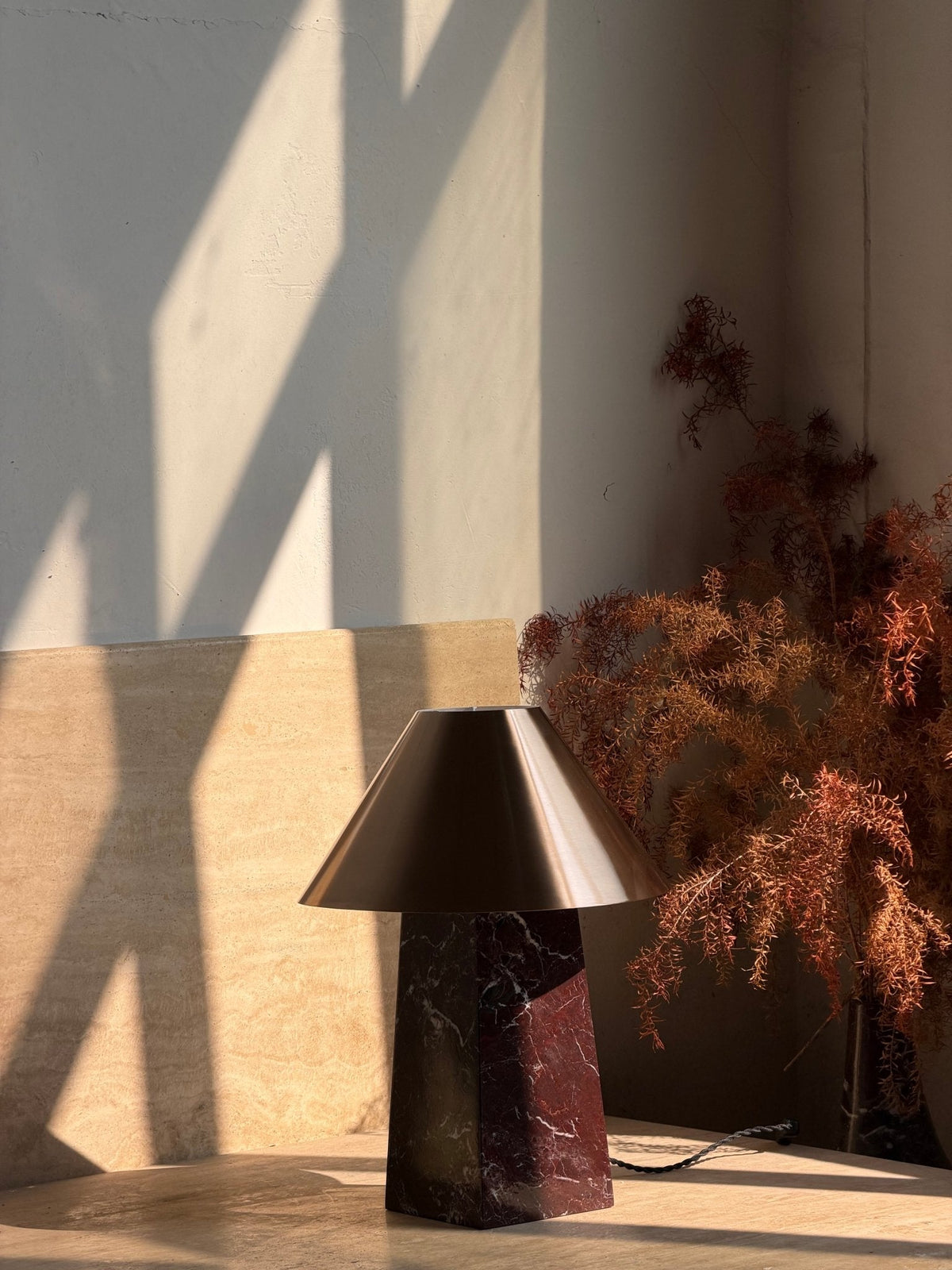 Conic Marble Table Lamp with Brass Shade for Modern Interiors