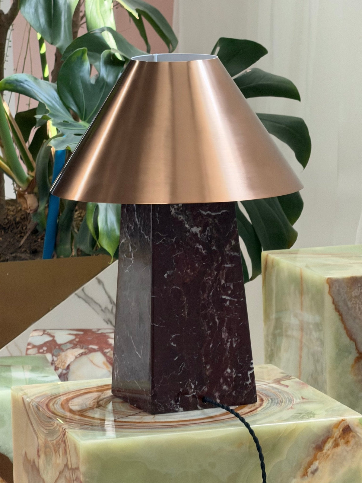 Conic Marble Table Lamp with Brass Shade for Modern Interiors