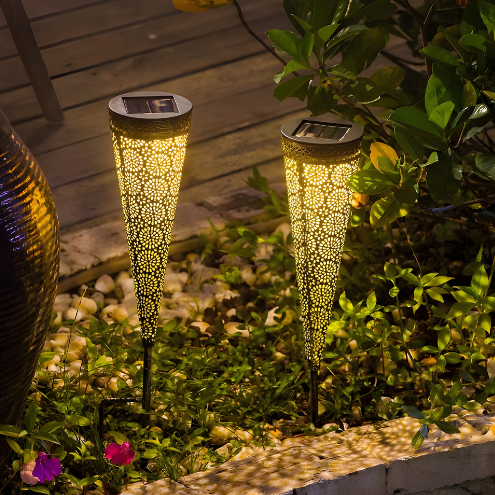 2 Pack Hollow Conical Solar Lights Garden Stake