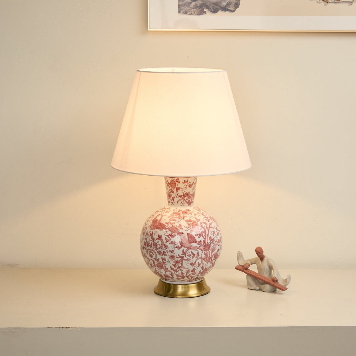 Coral Bird Floral Ceramic Table Lamp with Fabric Shade