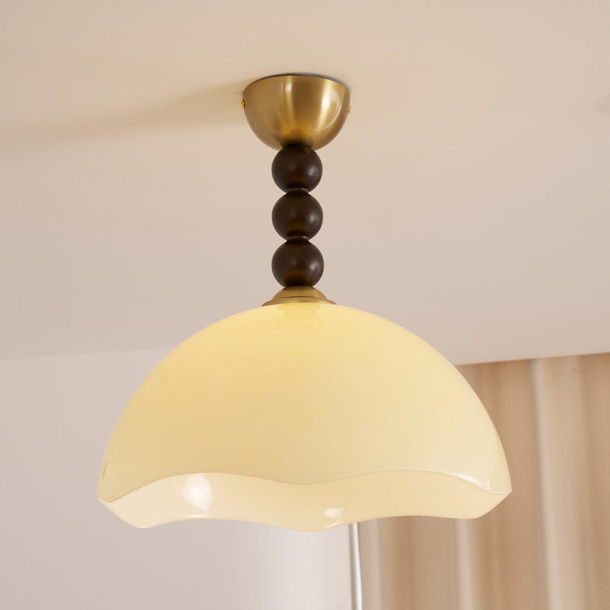 Coral Crest Ceiling Lamp – Designer Flush Mount with Wood Beads