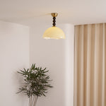 Coral Crest Ceiling Lamp – Designer Flush Mount with Wood Beads
