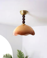 Coral Crest Ceiling Lamp – Designer Flush Mount with Wood Beads