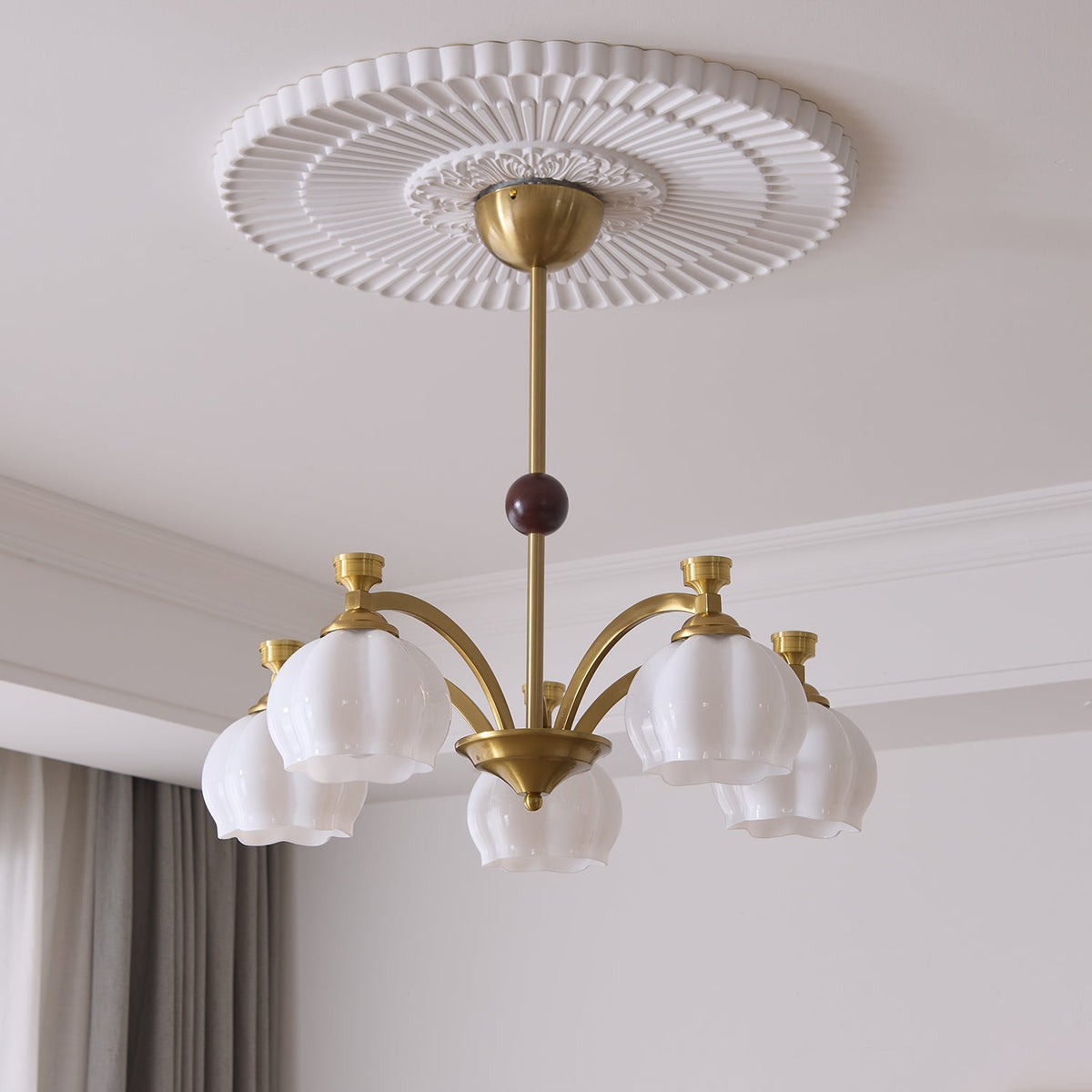 Corinne Arc Chandelier – Modern Curved Glass Pendant Light for Dining Room and Living Room