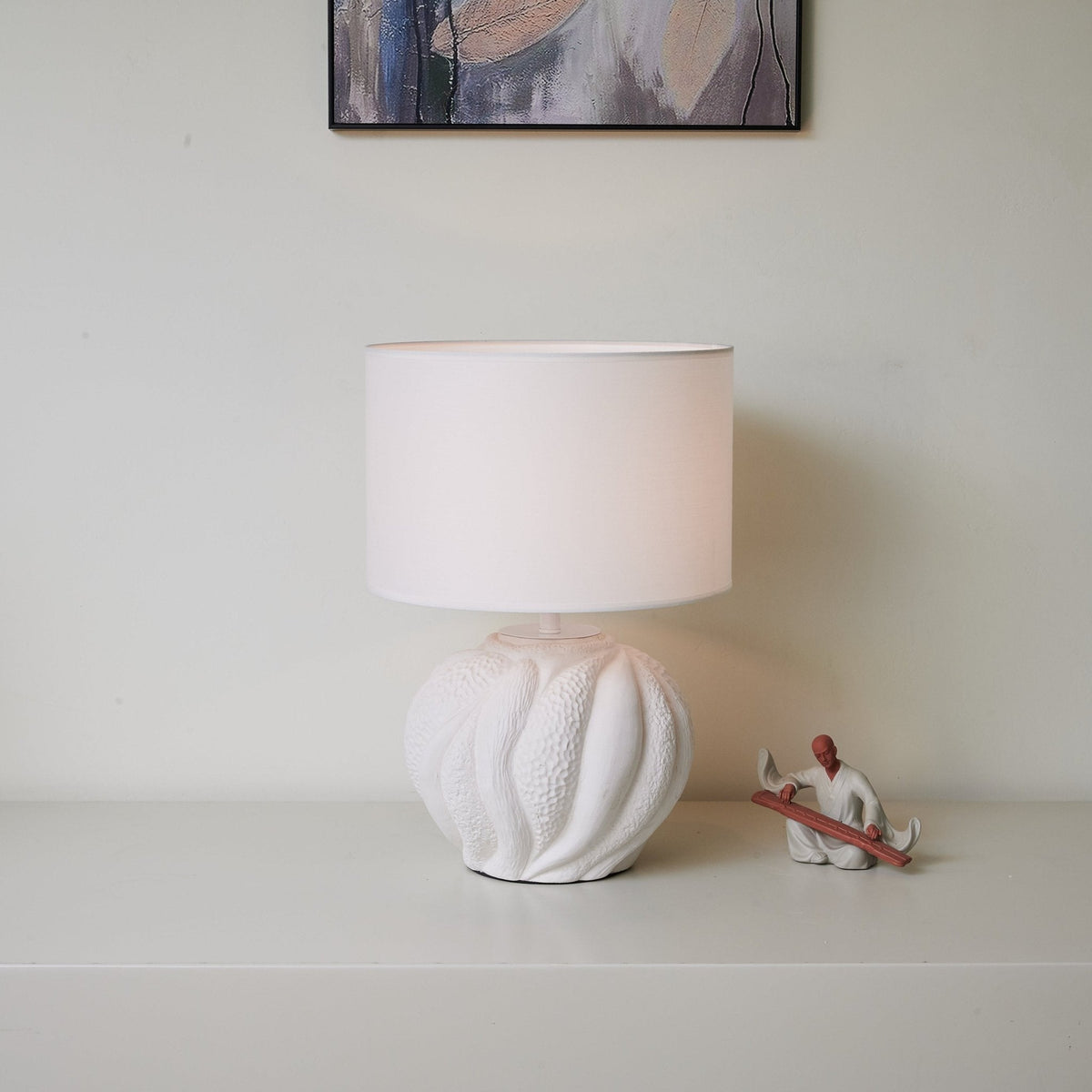 Corvara Sculpted Ceramic Table Lamp with Textured White Finish