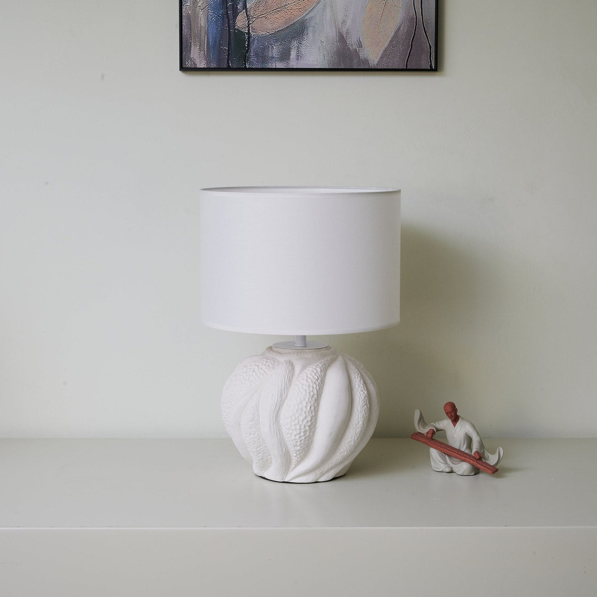 Corvara Sculpted Ceramic Table Lamp with Textured White Finish
