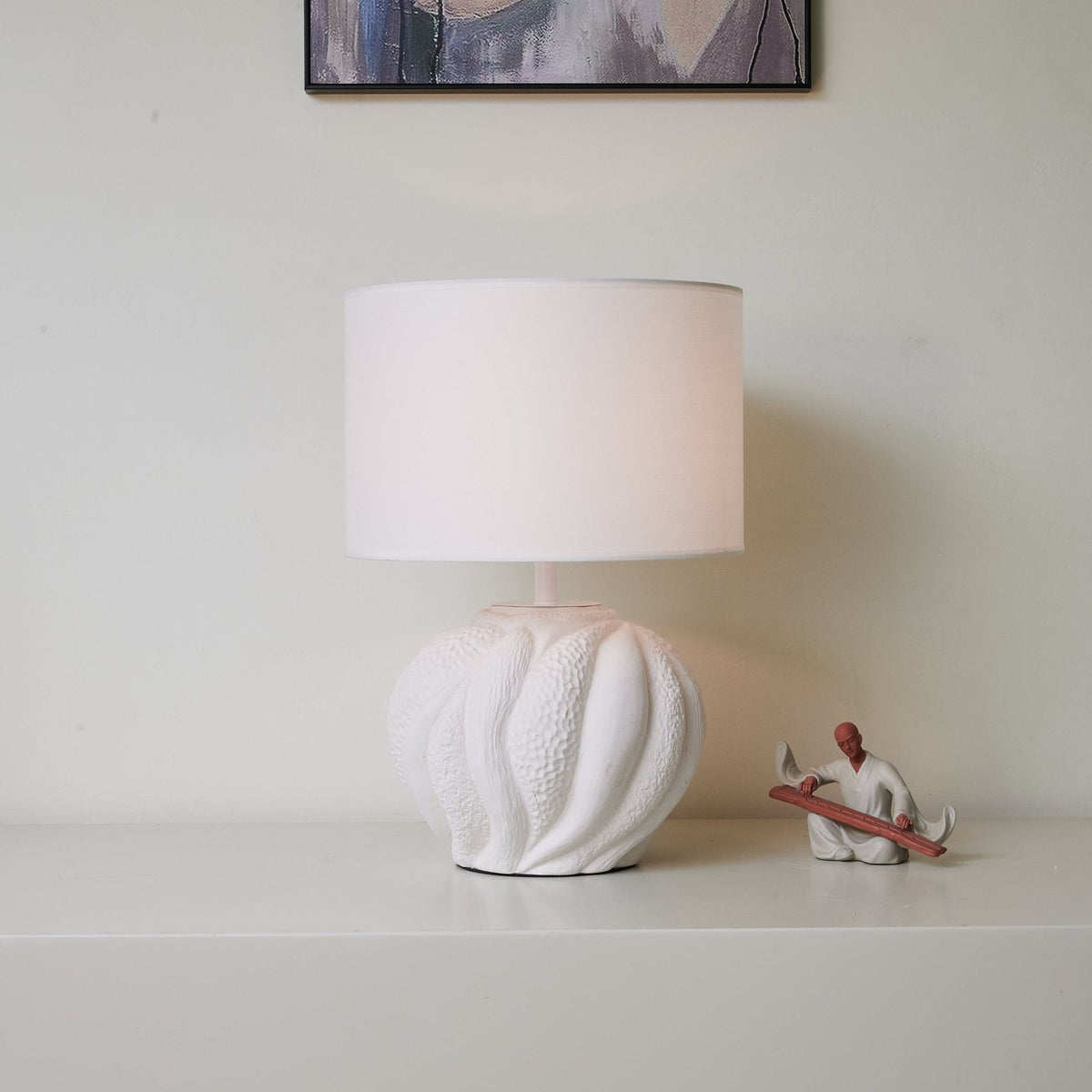 Corvara Sculpted Ceramic Table Lamp with Textured White Finish