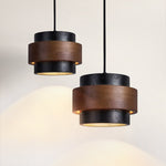 Cosma Ring Pendant Light in Black Travertine and Walnut