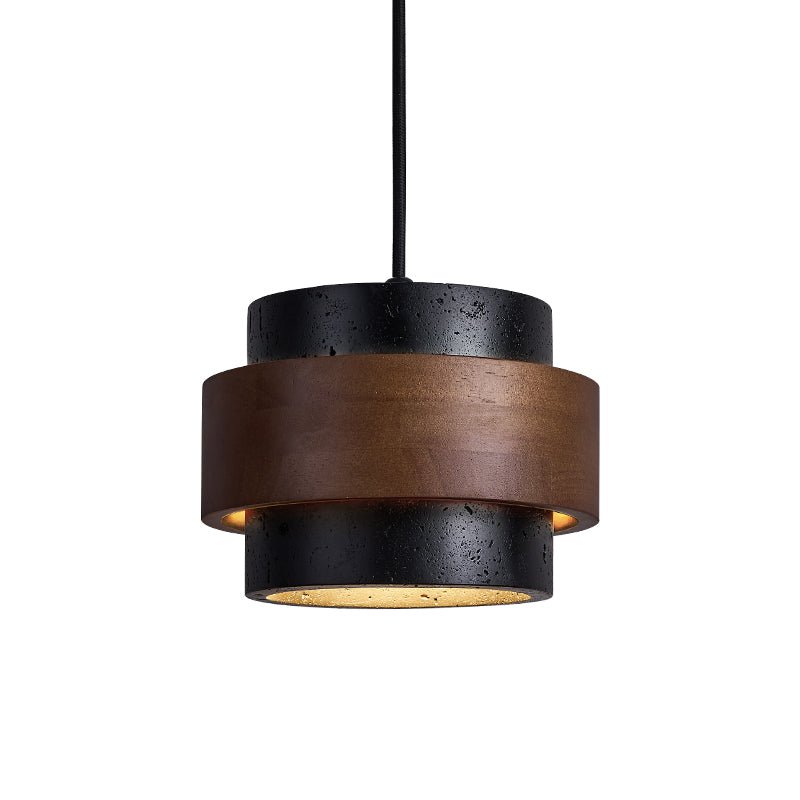 Cosma Ring Pendant Light in Black Travertine and Walnut