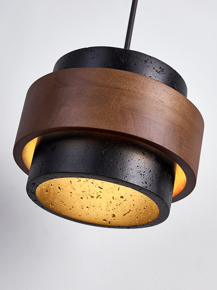 Cosma Ring Pendant Light in Black Travertine and Walnut