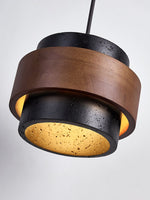 Cosma Ring Pendant Light in Black Travertine and Walnut