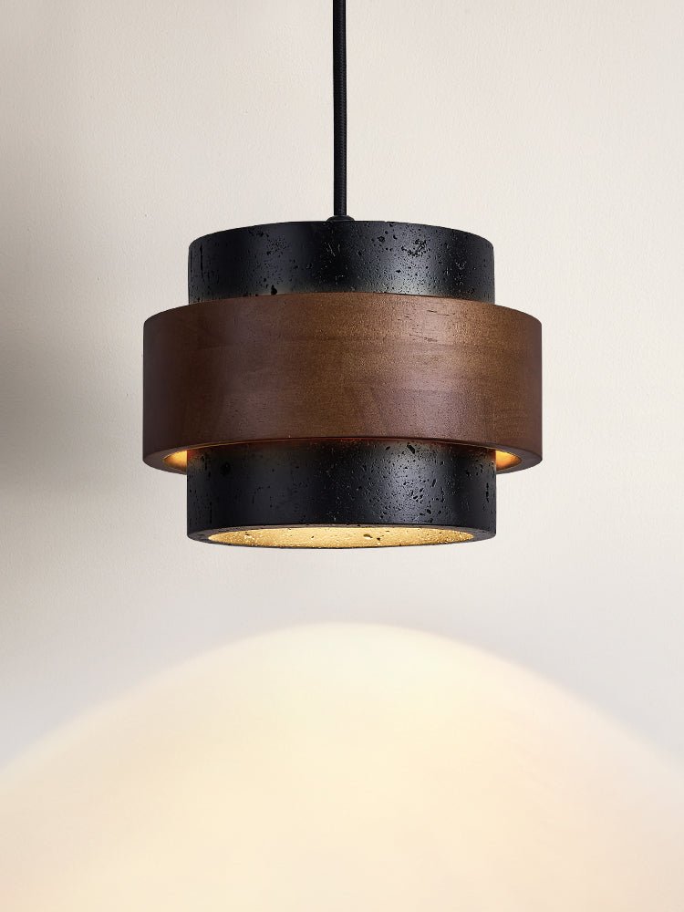 Cosma Ring Pendant Light in Black Travertine and Walnut