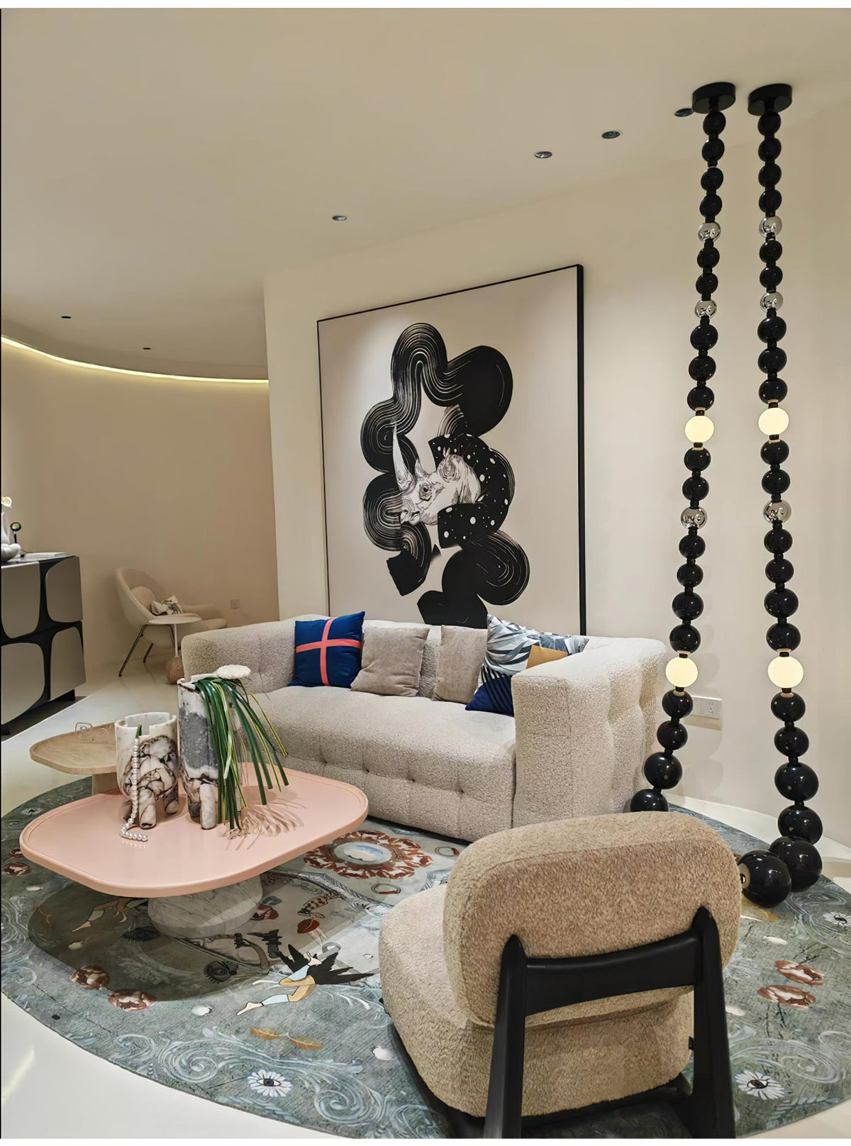 Cosmic Beads Chandelier – Modern LED Pendant Light with Matte Black Spheres